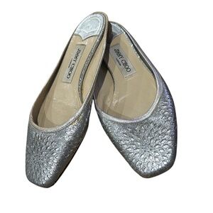 Jimmy Choo Silver Glitter Metallic Ballet Flats Slip On Size 36.5